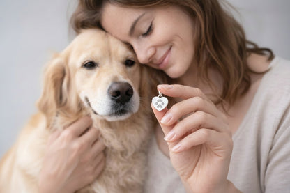 Heart Pendant Engraving Paw Print Nose Print Personalized Engraved Necklace 925 Silver Rhodium Plated
