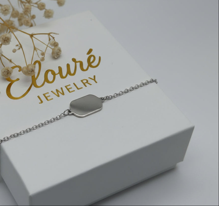 Personalized Bracelet Rectangular Coordinates Engraving 925 Sterling Silver Rhodium Plated 13x8 mm Plate