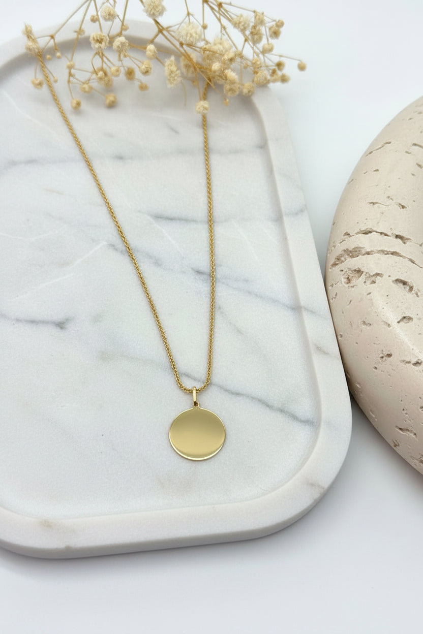 Personalized Engraved Necklace Coordinates Pendant Round 925 Silver 18K Vermeil Gold Plated 16 mm