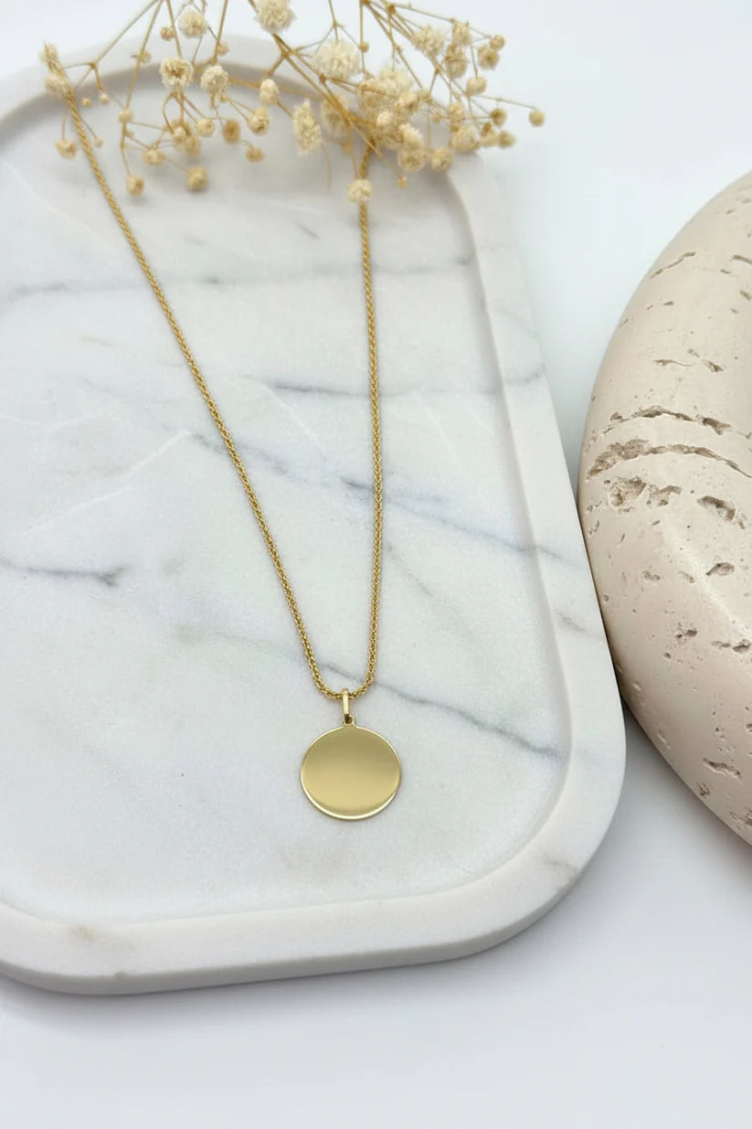 Personalized Engraved Necklace Birth Data Pendant Round 925 Silver 18K Vermeil Gold Plated 16 mm