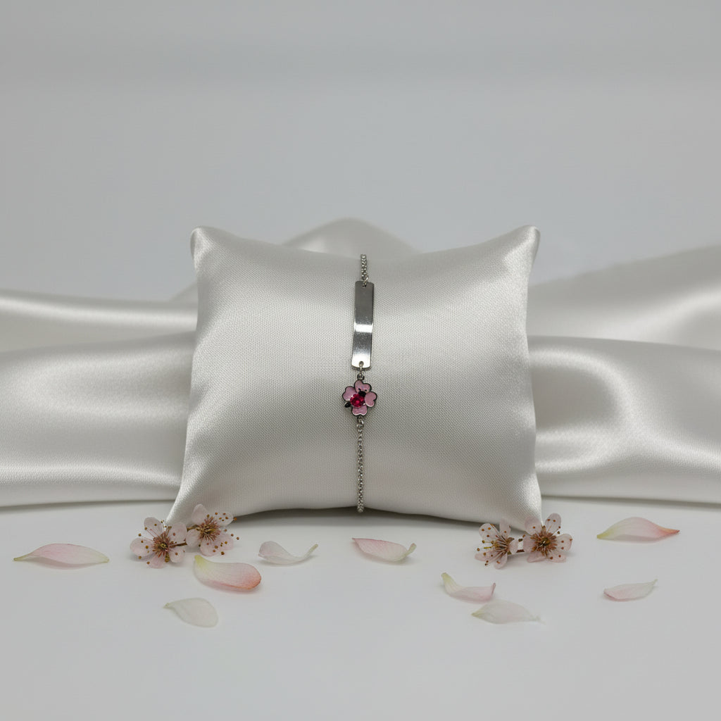 Personalized Children's Bracelet Flower 925 Sterling Silver Rhodium Plated Engraving with Initials Name or Date