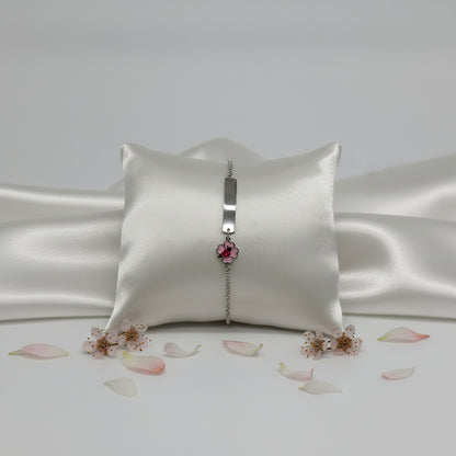 Personalized Children's Bracelet Flower 925 Sterling Silver Rhodium Plated Engraving with Initials Name or Date