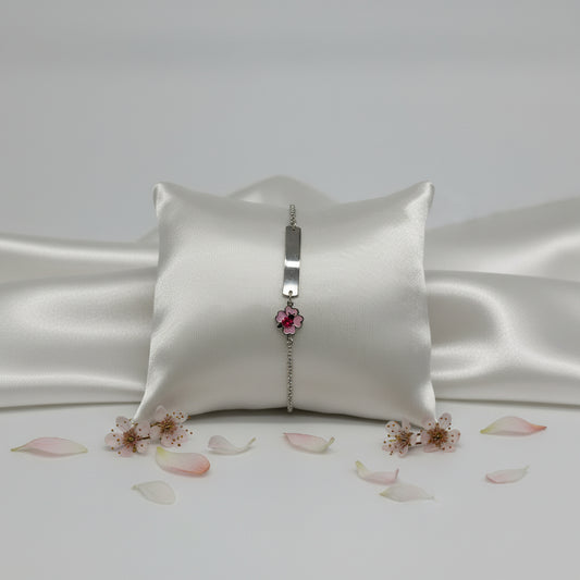 Personalized Children's Bracelet Flower 925 Sterling Silver Rhodium Plated Engraving with Initials Name or Date