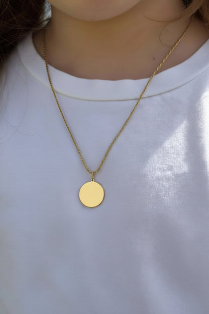 Personalized Engraved Necklace Birth Data Pendant Round 925 Silver 18K Vermeil Gold Plated 16 mm