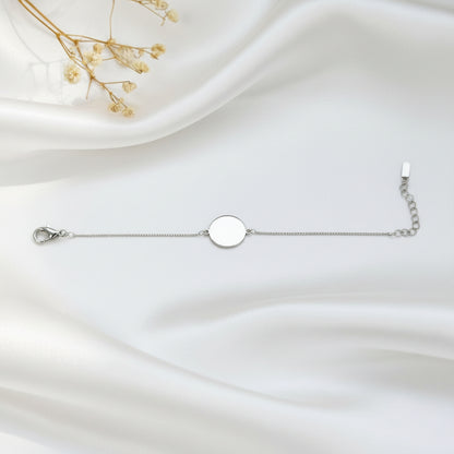 Personalized Bracelet Round Fingerprint Engraving 925 Sterling Silver Rhodium Plated 12 mm Disc