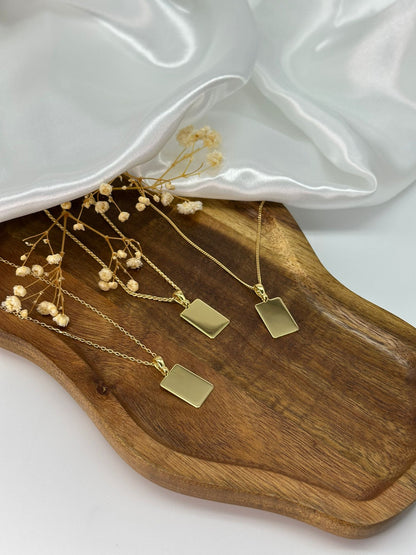 Engraved Necklace Rectangle Pendant 15.90x10.80 mm Name Date 18K Vermeil Gold Plated