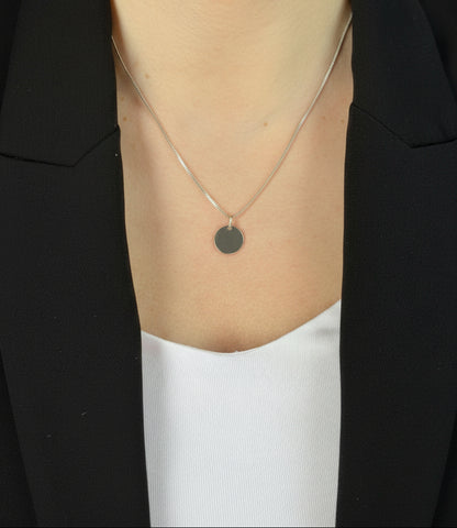 Personalized Engraved Necklace Initials Names Date Pendant Round 925 Silver Rhodium Plated 14 mm