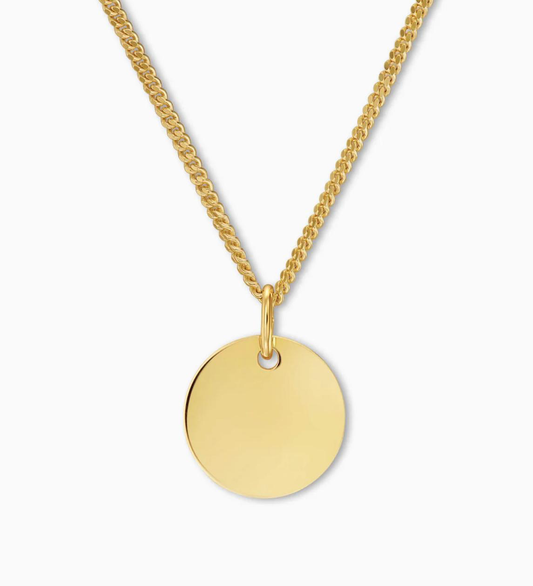 Personalized Men's Necklace Pendant Engraving Round 22 mm 925 Silver 18K Gold Plated