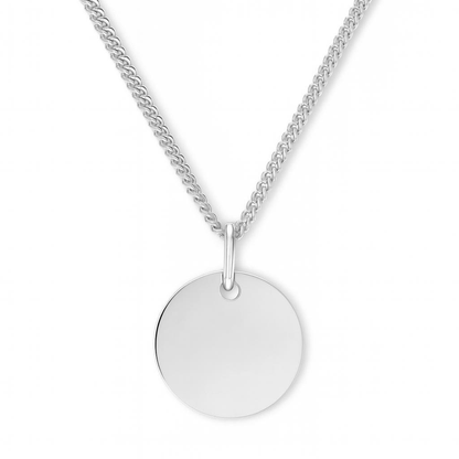 Personalized Men's Necklace Pendant Engraving Round 22 mm 925 Silver Rhodium-Plated