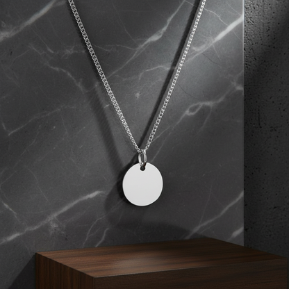 Personalized Men's Necklace Pendant Engraving Initials Name Date Round 22 mm 925 Silver Rhodium Plated