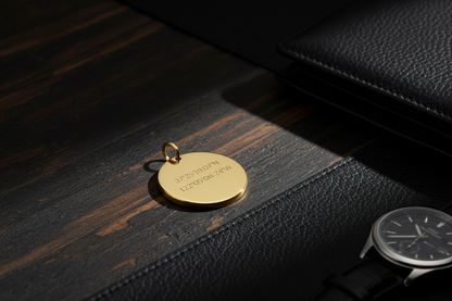 Personalized Men's Necklace Pendant Engraved Coordinates Round 22 mm 925 Silver 18K Gold Plated