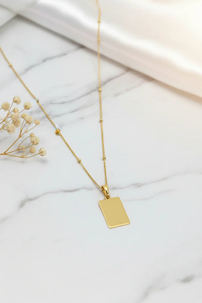 Engraved Necklace Rectangle Pendant 15.90x10.80 mm Paw Print 18K Vermeil Gold Plated