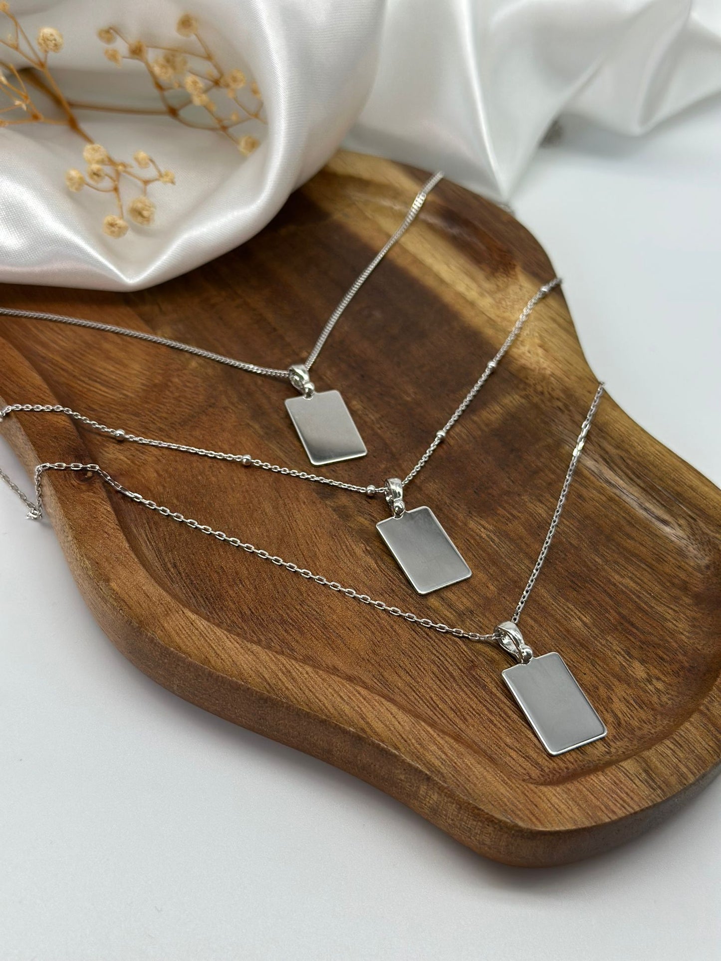 Engraved Necklace Rectangle Pendant 15.90x10.80 mm Your Own Handwriting Rhodium Plated