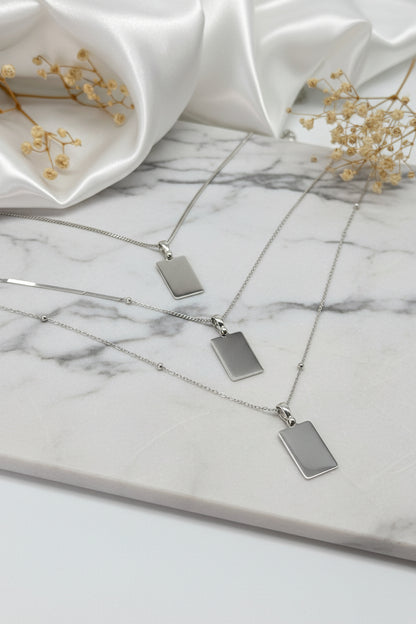 Engraved Necklace Rectangle Pendant 15.90x10.80 mm Fingerprint Rhodium-plated