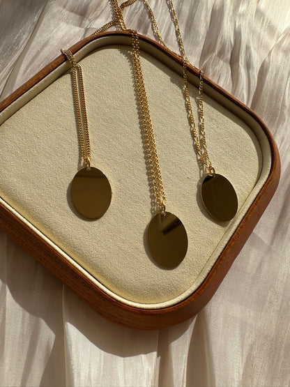 Engraved Necklace Men Handprint Footprint Oval Pendant 925 Silver 18K Gold Plated 18x24 mm