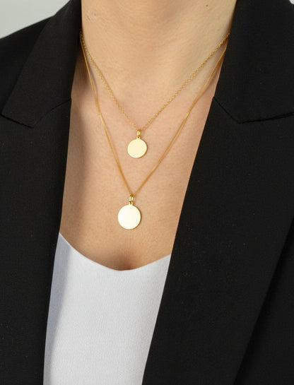 Personalized Engraved Necklace Initials Names Date Pendant Round 925 Silver 18K Vermeil Gold Plated 14 mm