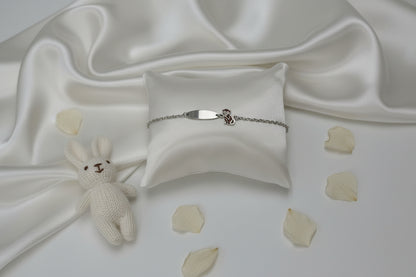 Children's Engraved Bracelet Monkey 925 Sterling Silver Rhodium Plated Personalized with Initials Name Date
