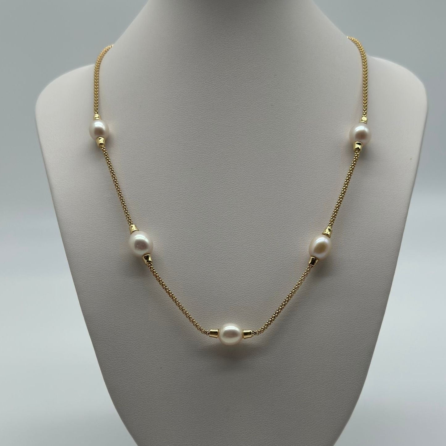Pearl Necklace, 925 Sterling Silver, 18k Gold Plated, Elegant Jewelry for Weddings and Special Occasions
