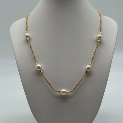 Pearl Necklace, 925 Sterling Silver, 18k Gold Plated, Elegant Jewelry for Weddings and Special Occasions