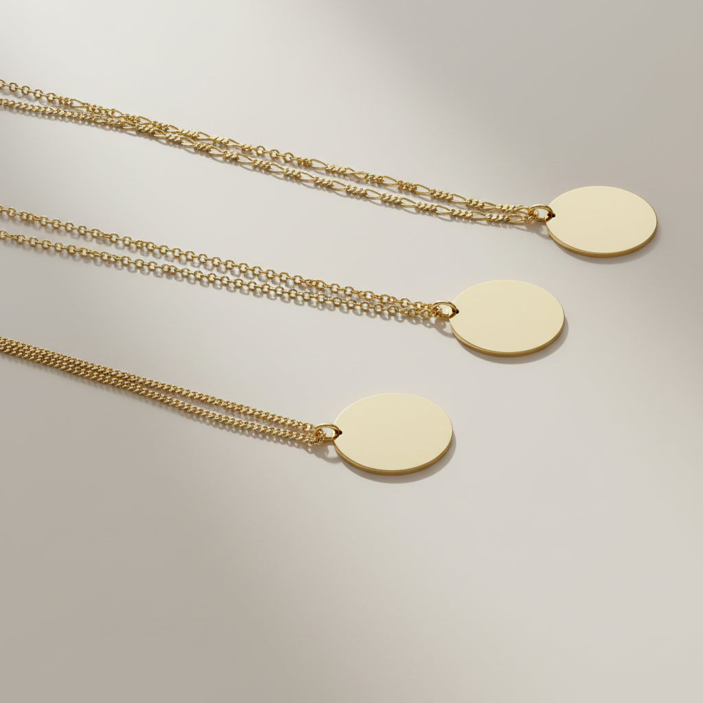Engraved Necklace Men Handprint Footprint Oval Pendant 925 Silver 18K Gold Plated 18x24 mm