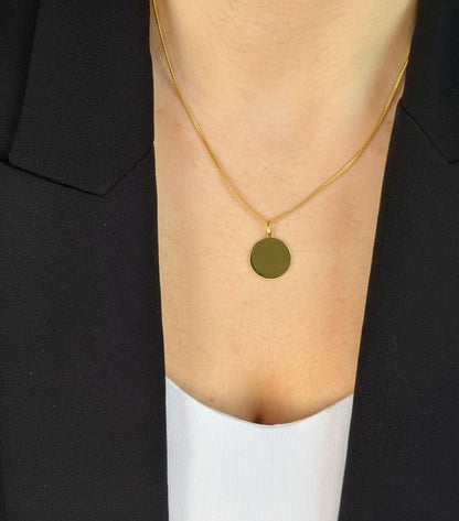 Personalized Engraved Necklace Birth Data Pendant Round 925 Sterling Silver 18K Vermeil Gold Plated 16 mm