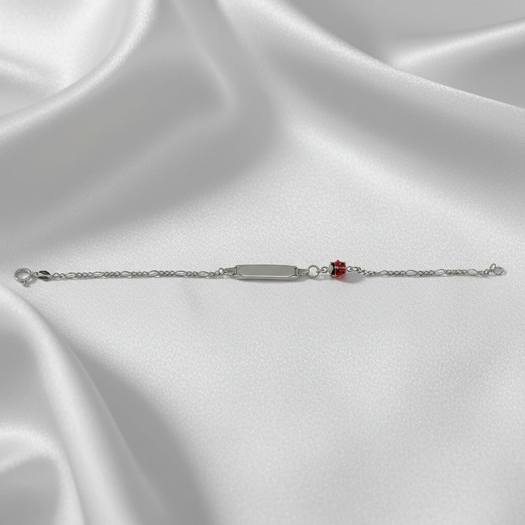Children's Ladybug Bracelet, 925 Sterling Silver, Rhodium Plated, Personalized with Engraving