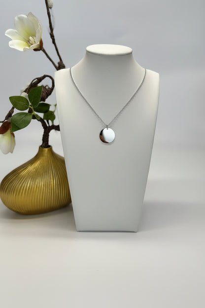 Personalized Necklace Pendant Engraving Round 19 mm Fingerprint 925 Silver Rhodium Plated