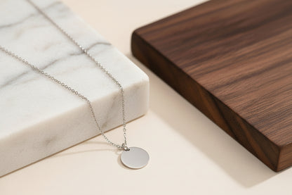 Personalized Necklace Pendant Engraving Round 19 mm Own Handwriting 925 Silver Rhodium Plated