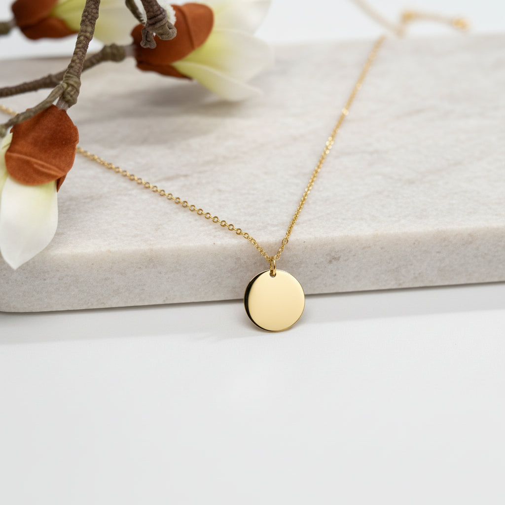 Personalized Necklace Pendant Engraving Round 19 mm Zodiac Sign 925 Silver 18K Gold Plated