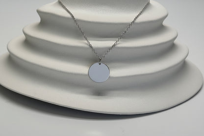 Personalized Necklace Pendant Engraving Round 19 mm Initials Names Date 925 Silver Rhodium Plated