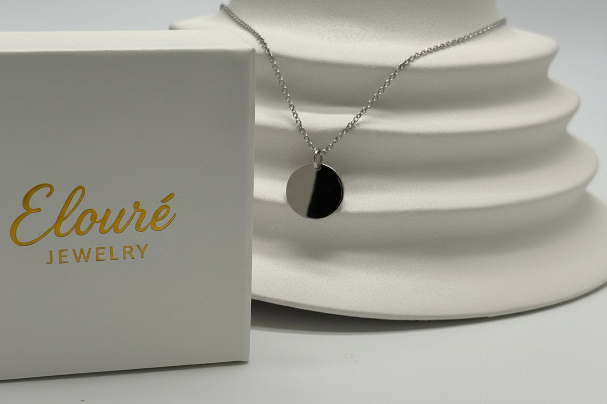 Personalized Men's Necklace Pendant Engraving Handprint Footprint Round 22 mm 925 Silver Rhodium Plated
