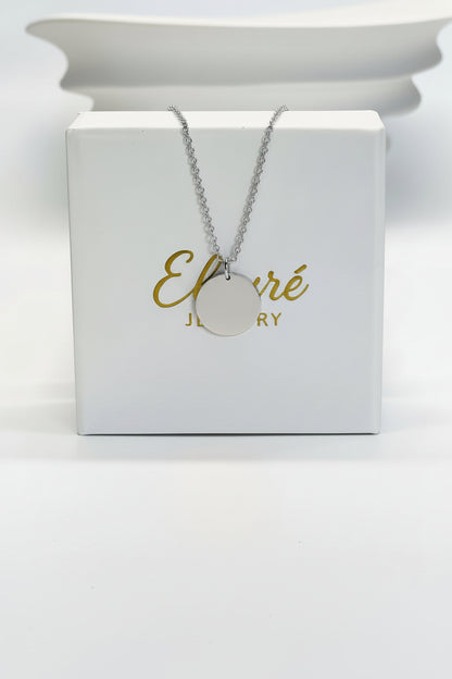 Personalized Necklace Pendant Engraving Round 19 mm 925 Silver Rhodium Plated