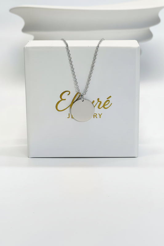 Personalized Necklace Pendant Engraving Round 19 mm 925 Silver Rhodium Plated