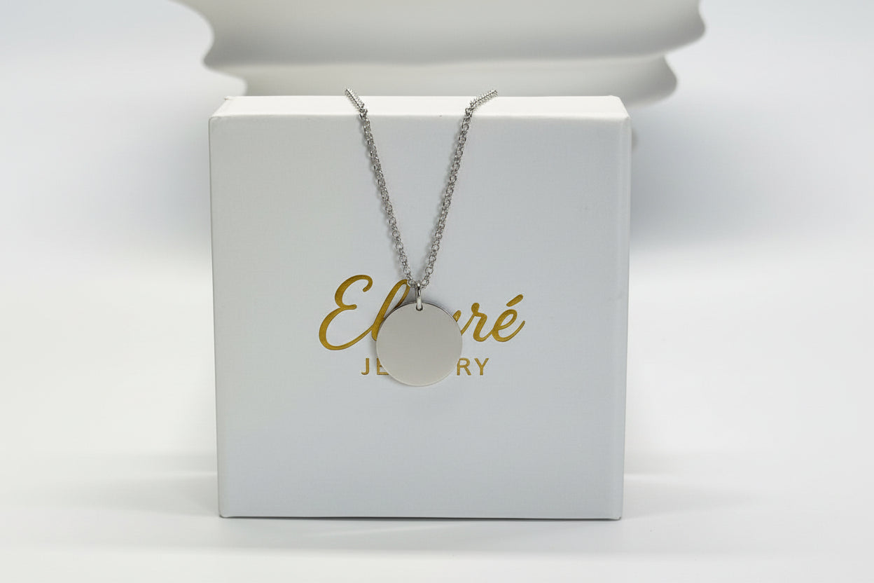 Personalized Necklace Pendant Engraving Round 19 mm Birth Data 925 Silver Rhodium Plated