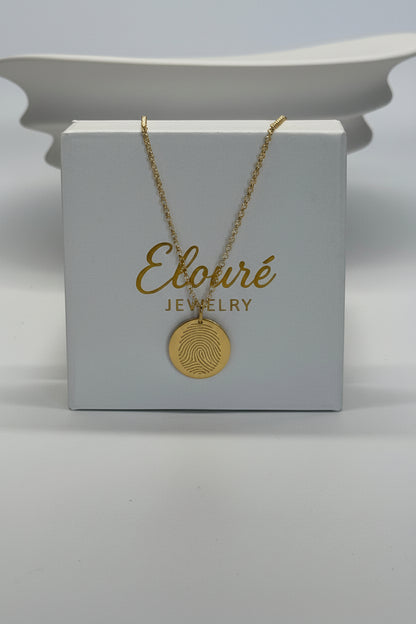 Personalized Men's Necklace Engraved Fingerprint Round 22mm 925 Silver 18K Gold Plated