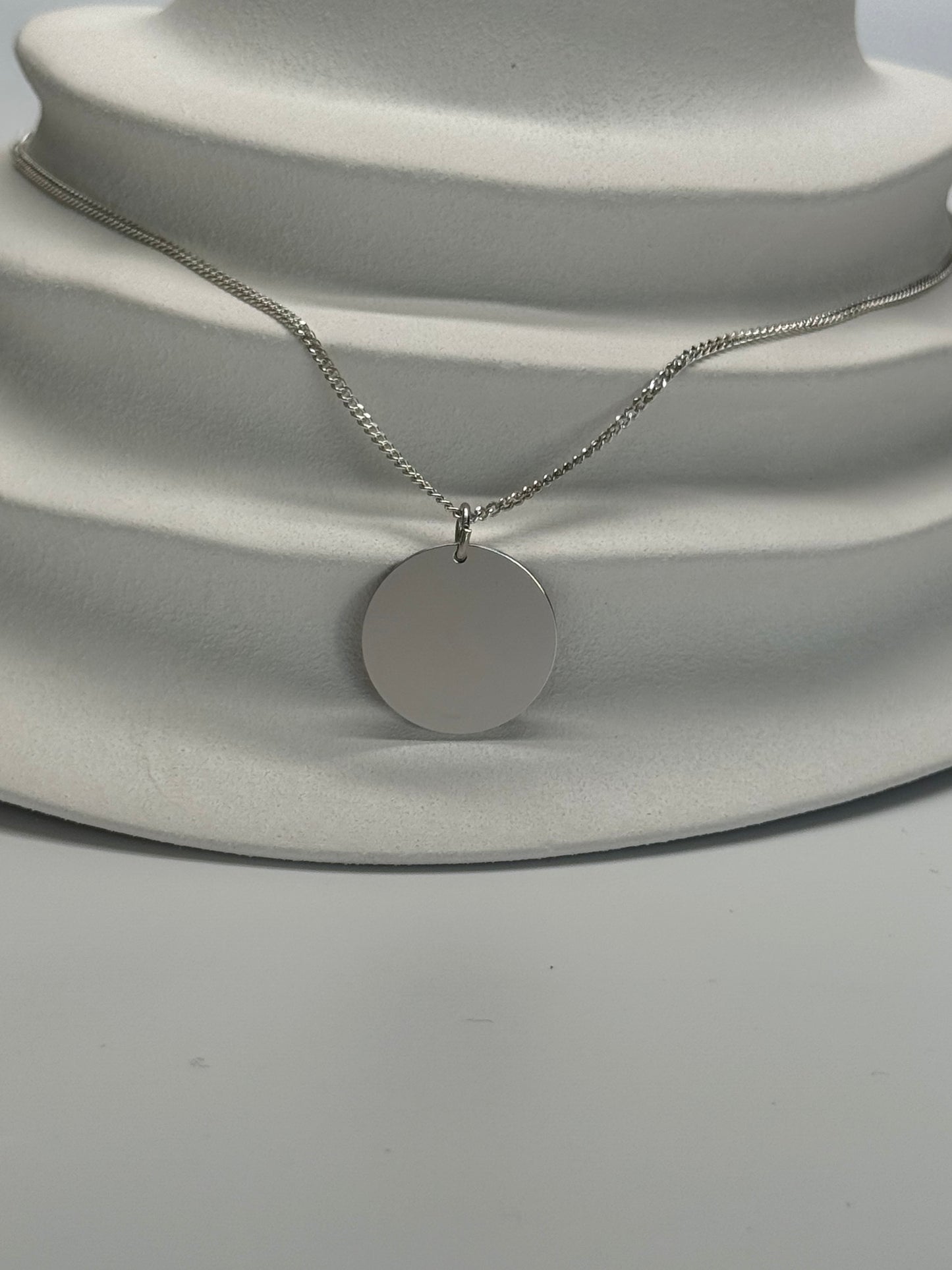 Personalized Men's Necklace Round 22mm Engraved Picture or Graphic 925 Sterling Silver Rhodium Plated