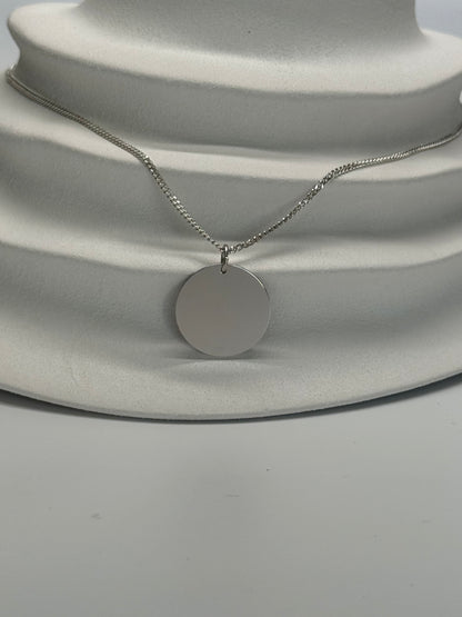 Personalized Men's Necklace Round 22mm Engraved Picture or Graphic 925 Sterling Silver Rhodium Plated