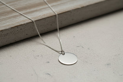 Personalized Men's Necklace Pendant Engraving Fingerprint Round 22mm 925 Sterling Silver Rhodium Plated
