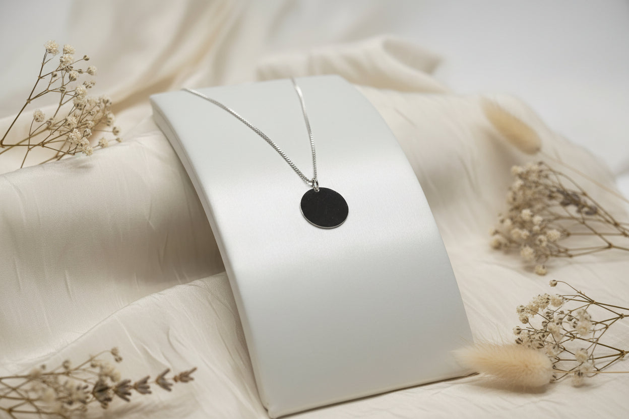 Personalized Necklace Pendant Engraving Round 19 mm Nose Print Paw Print 925 Silver 18K Gold Plated