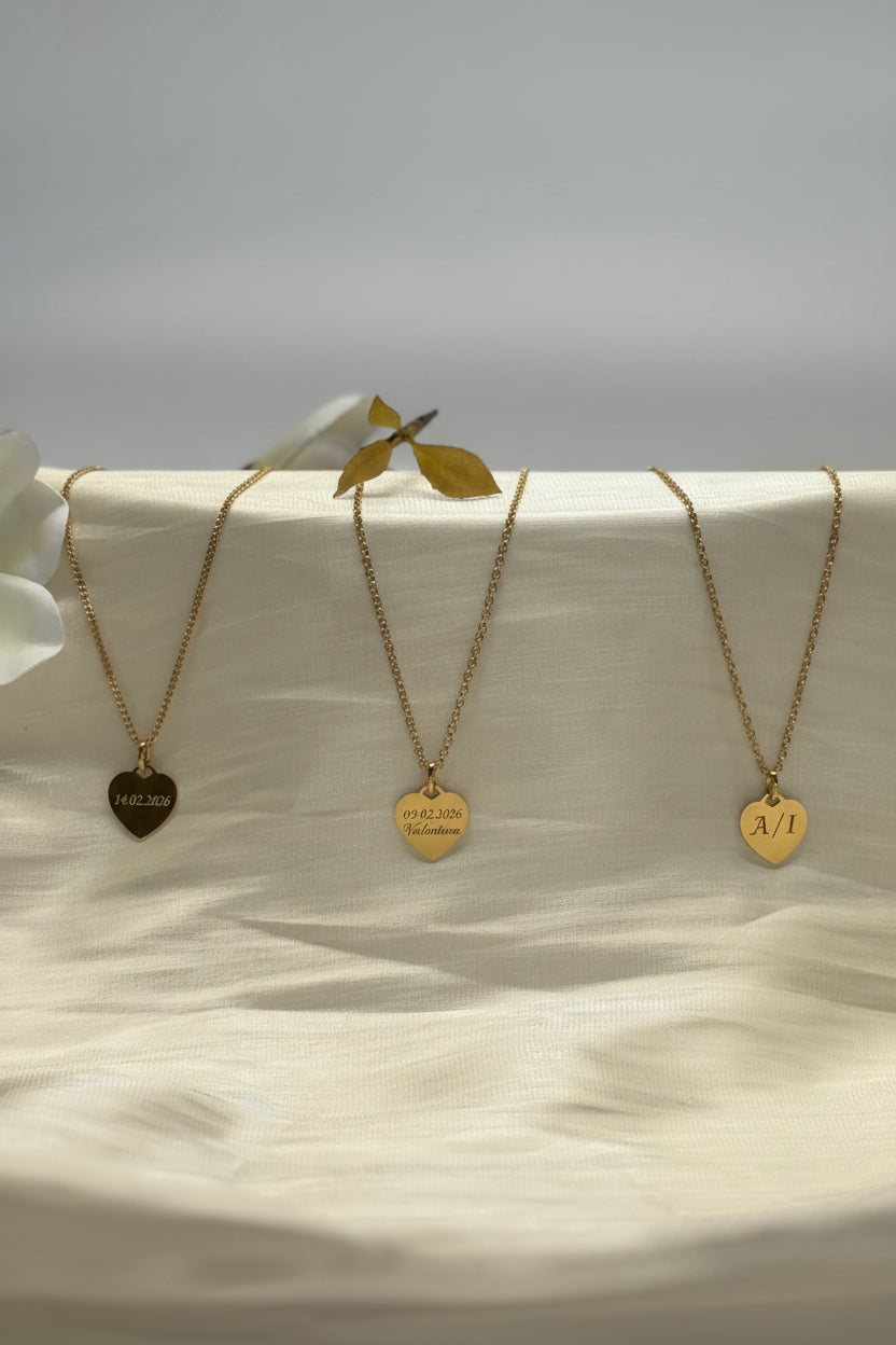 Personalized Heart Necklace with Engraving 925 Sterling Silver 18K Gold Plated