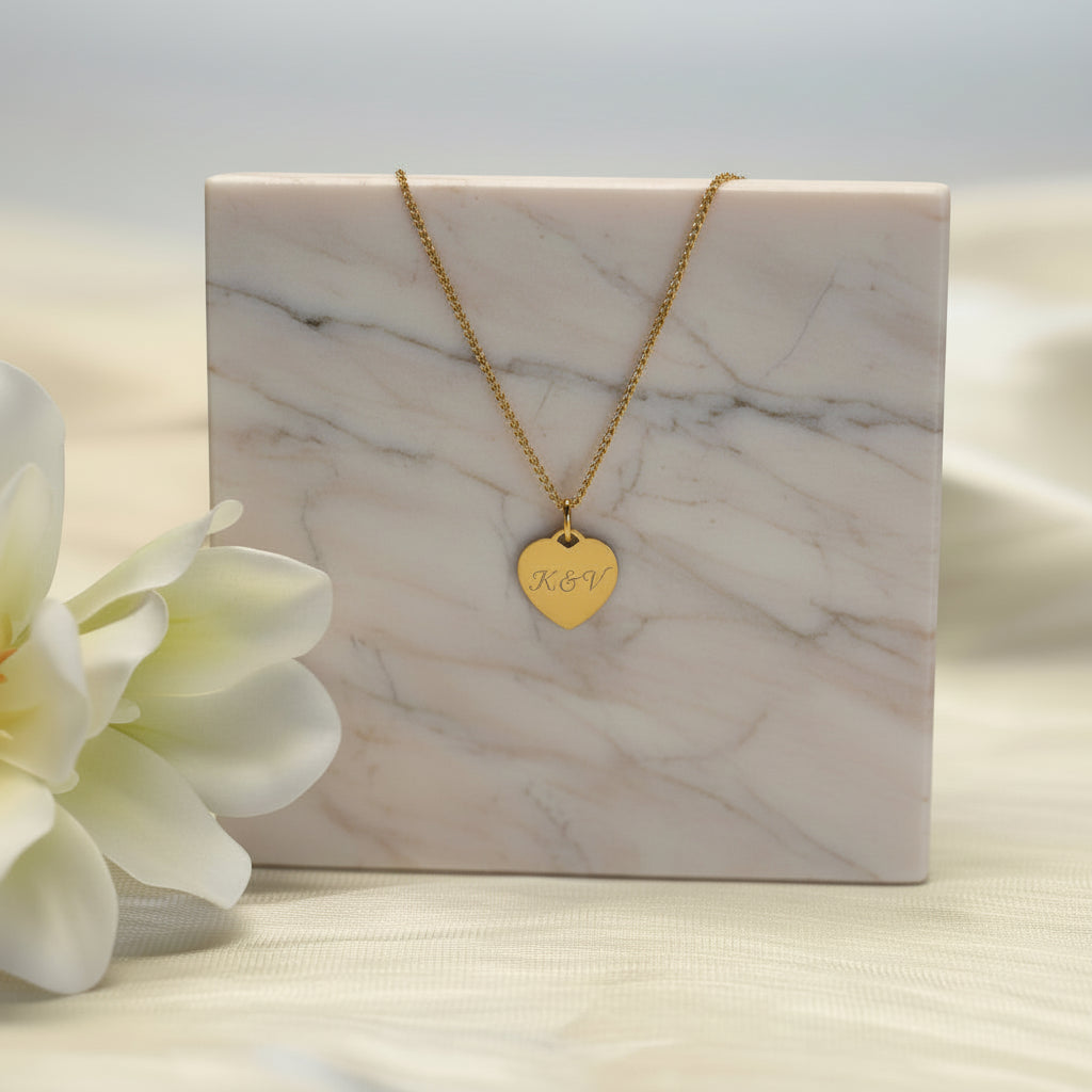 Personalized Necklace Heart Pendant Engraving Initials Names Date 925 Silver 18K Gold Plated
