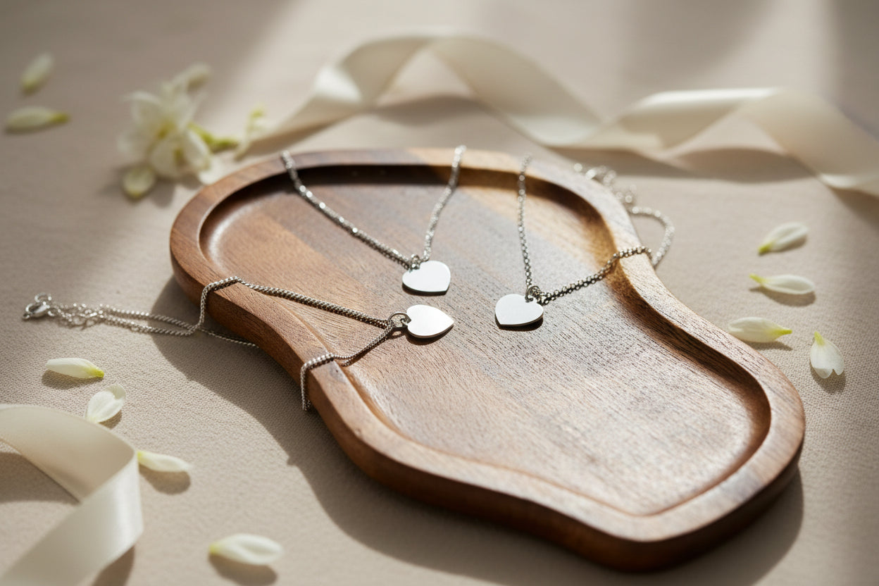 Personalized Necklace Heart Pendant Engraving Initials Names Date 925 Silver Rhodium Plated