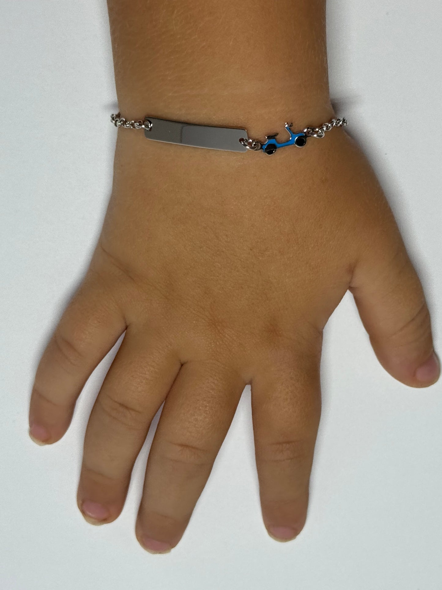 Personalised Children's Bracelet with Scooter in 925 Sterling Silver Rhodium Plated Engraved Bracelet