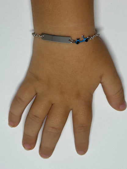 Personalised Children's Bracelet with Scooter in 925 Sterling Silver Rhodium Plated Engraved Bracelet