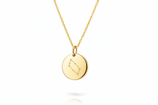 Personalized Necklace Pendant Engraving Round 19 mm Zodiac Sign 925 Silver 18K Gold Plated