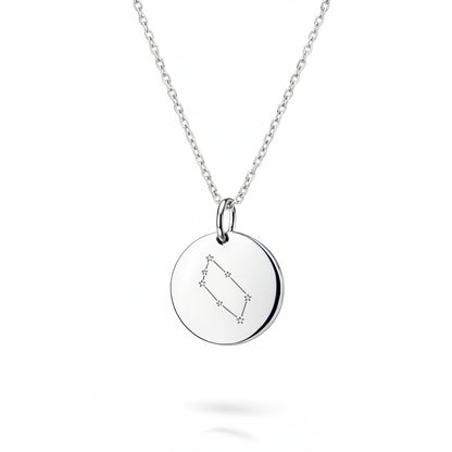 Personalized Necklace Pendant Engraving Round 19 mm Zodiac Sign 925 Silver Rhodium Plated