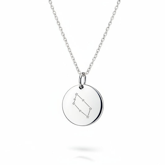 Personalized Necklace Pendant Engraving Round 19 mm Zodiac Sign 925 Silver Rhodium Plated