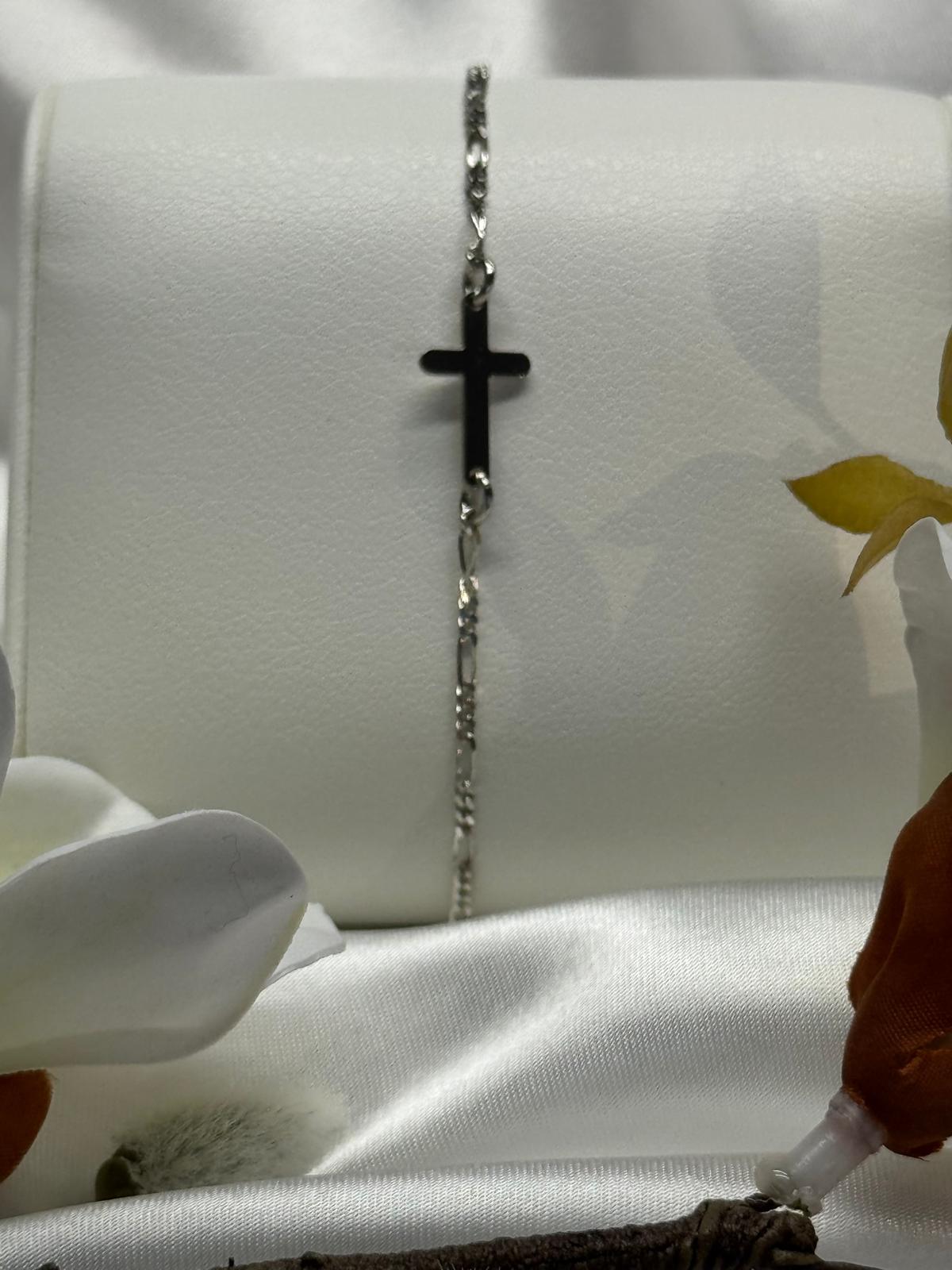 Personalized Cross Bracelet Charm 16mm Engraving 925 Silver Rhodium Plated