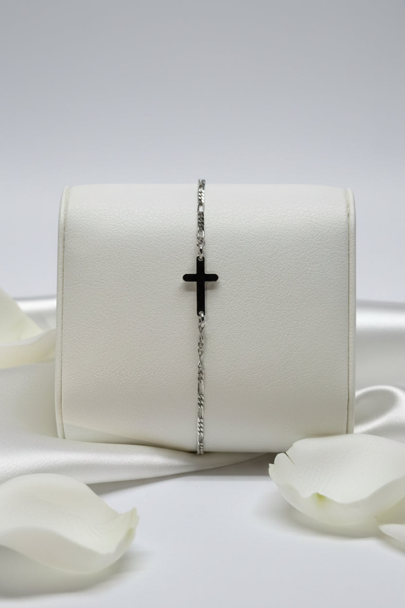 Personalized Cross Bracelet Charm 16mm Engraving 925 Silver Rhodium Plated