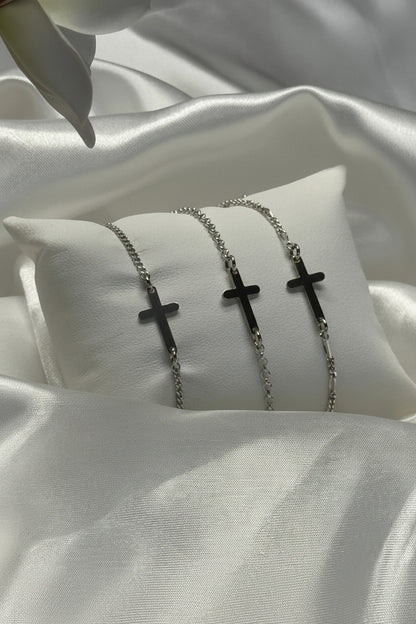 Personalized Cross Bracelet Charm 16mm Engraving 925 Silver Rhodium Plated